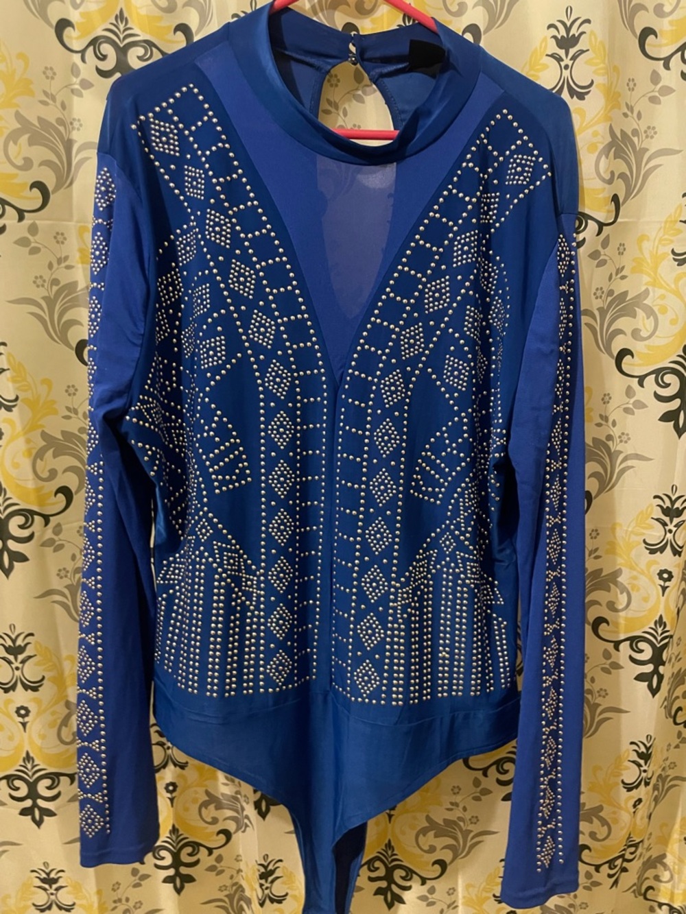 Blue Long-Sleeve Rhinestone Embellished Women's Top